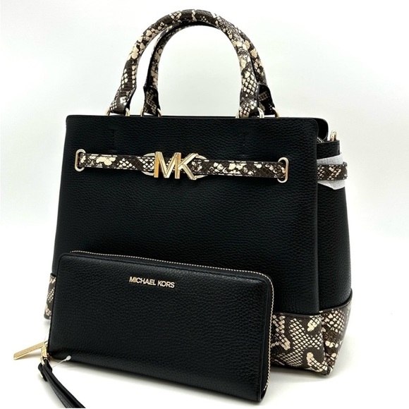 Michael Kors Large Reed Satchel Crossbody Bag & Large Continental Wallet Black